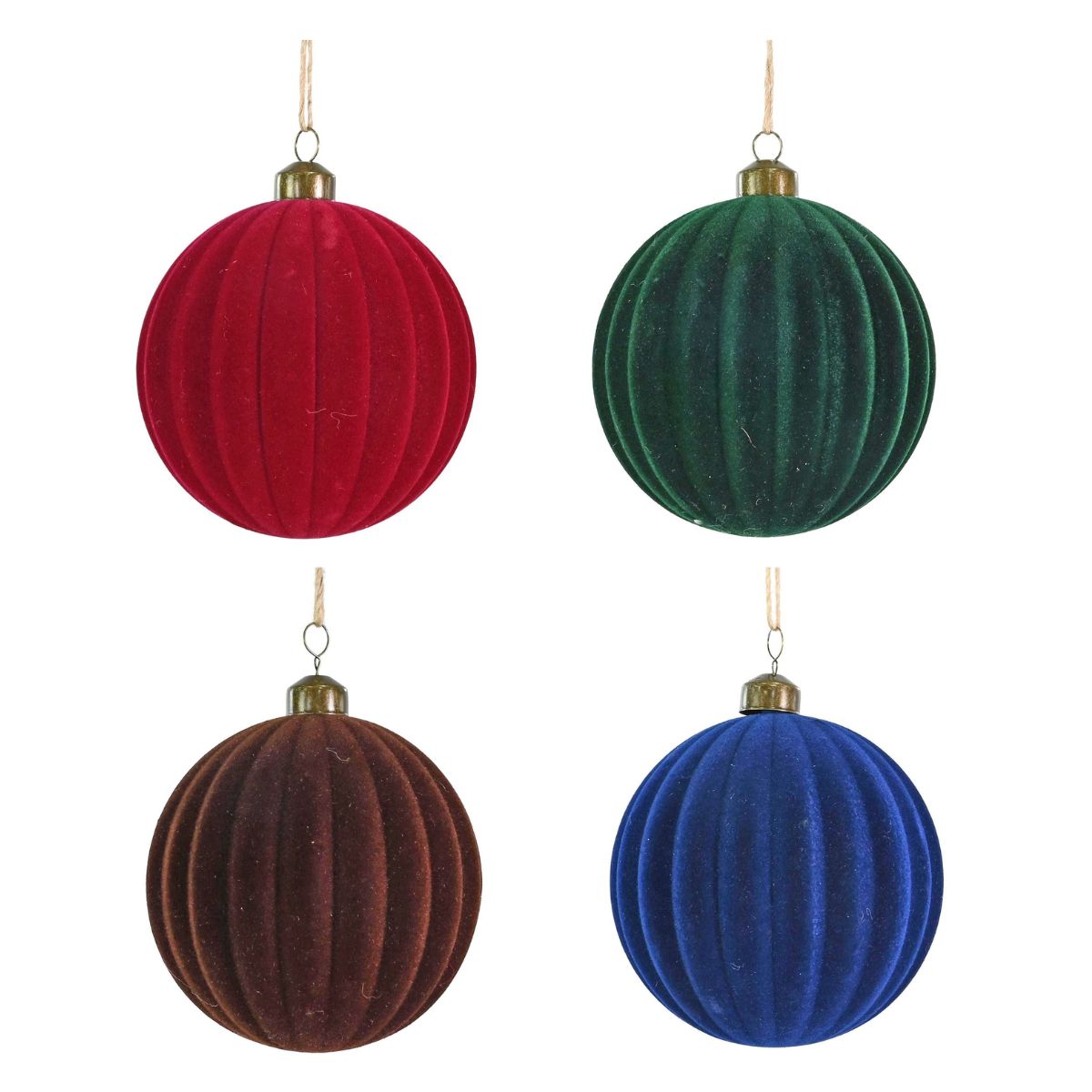 Christmas Flocked Ribbed Bauble 10cm Assorted - affordable Luxe Heritage Christmas decoration NZ