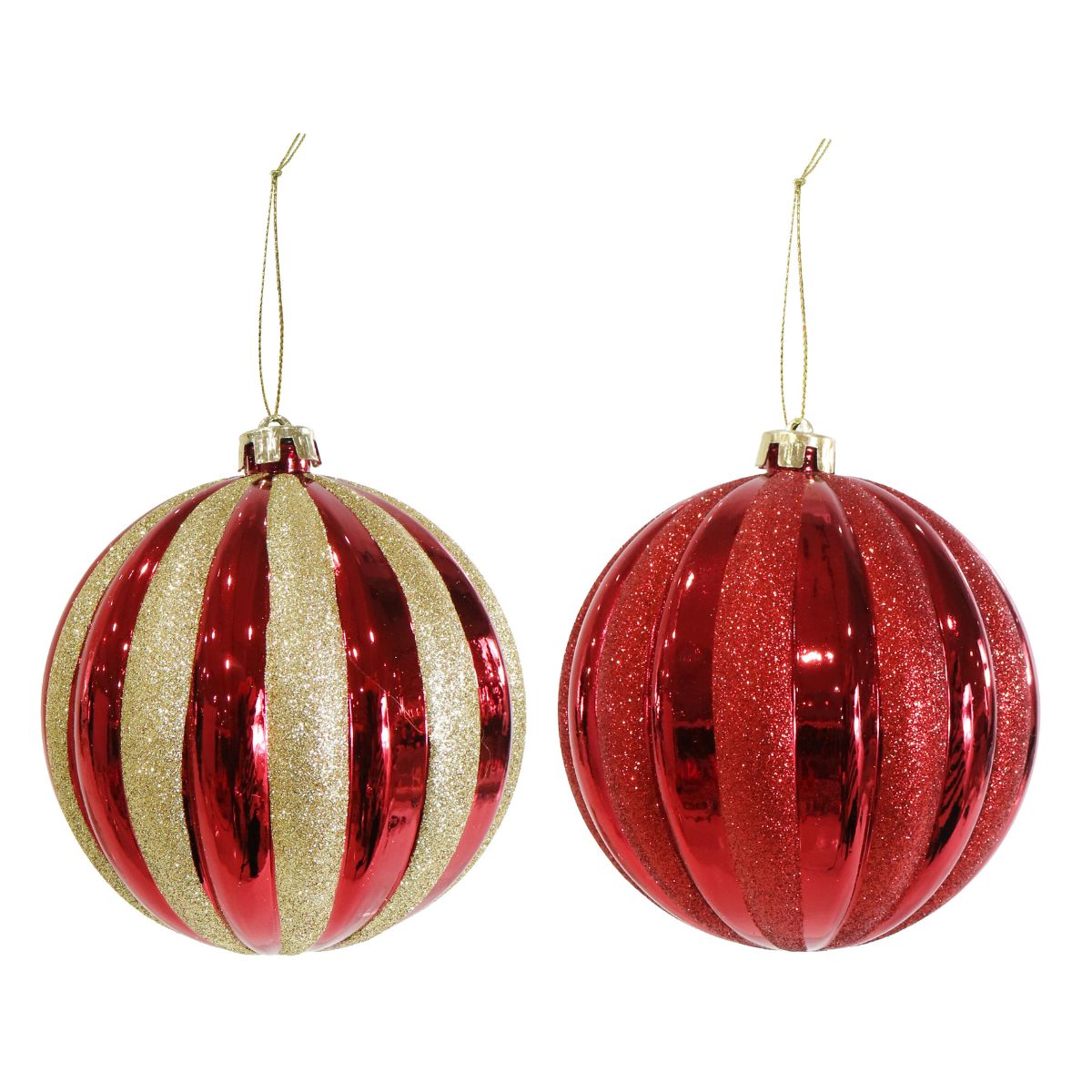 Christmas Bauble Ribbed Red & Gold 15cm Assorted