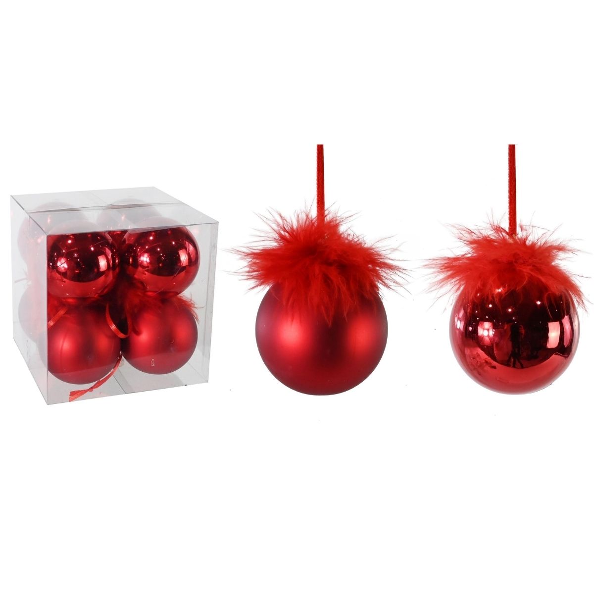 Christmas Bauble Red Fur Topped 6cm 8pk Christmas decoration