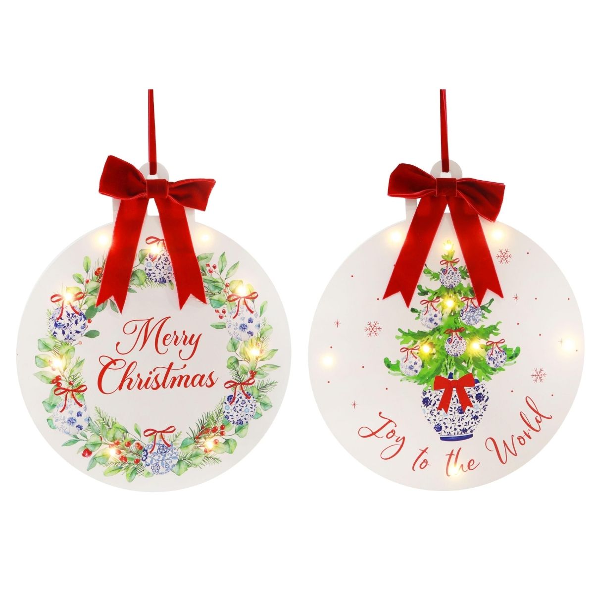 Christmas Lit Floral Plaque Red Bow 25.5cm Assorted Christmas decoration