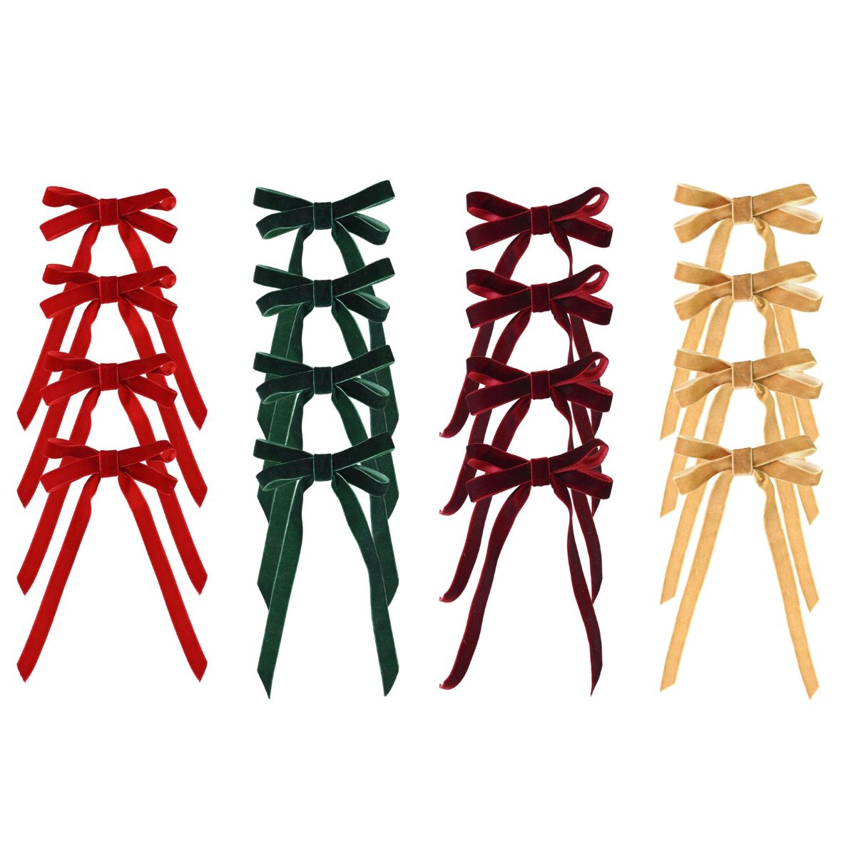 Velvet Ribbon Bow Clip 4pk Asst - Woodland Velvet Christmas decoration