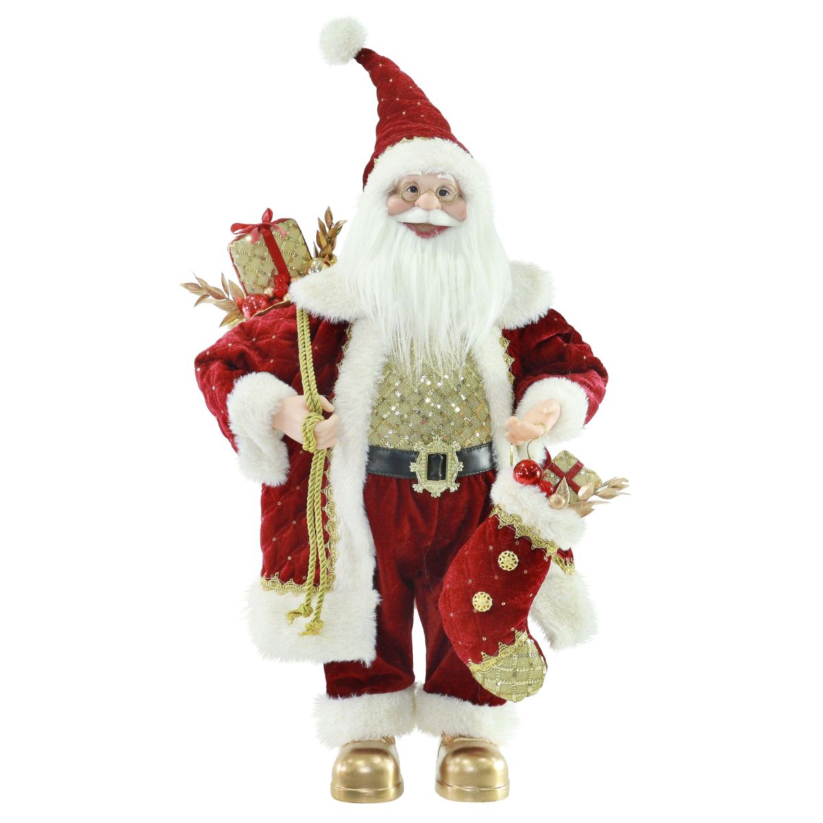 Santa Figurine Rich Burgundy 60cm Asst - Woodland Velvet Christmas decoration