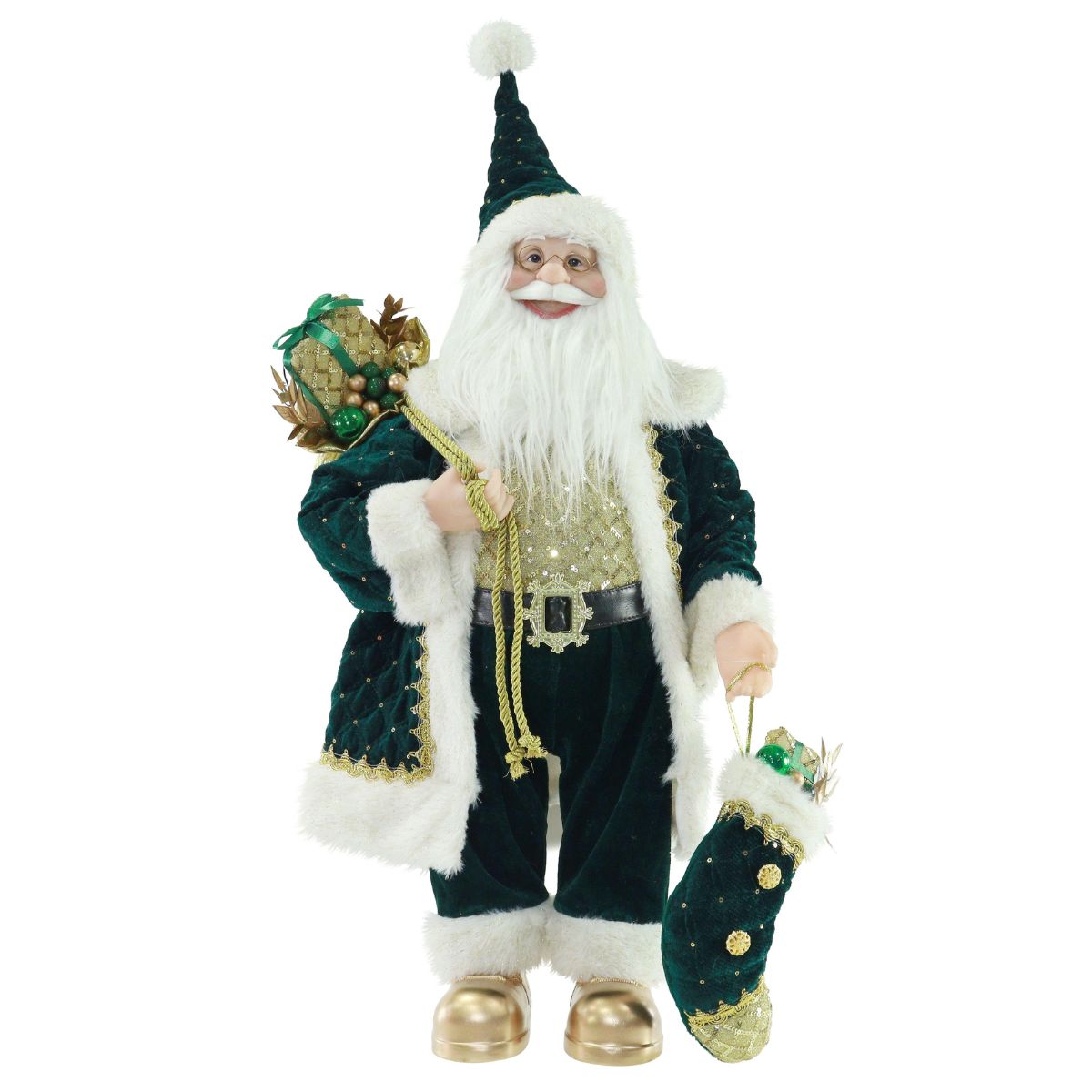 Santa Figurine Emerald Green 60cm Asst - Woodland Velvet Christmas decoration