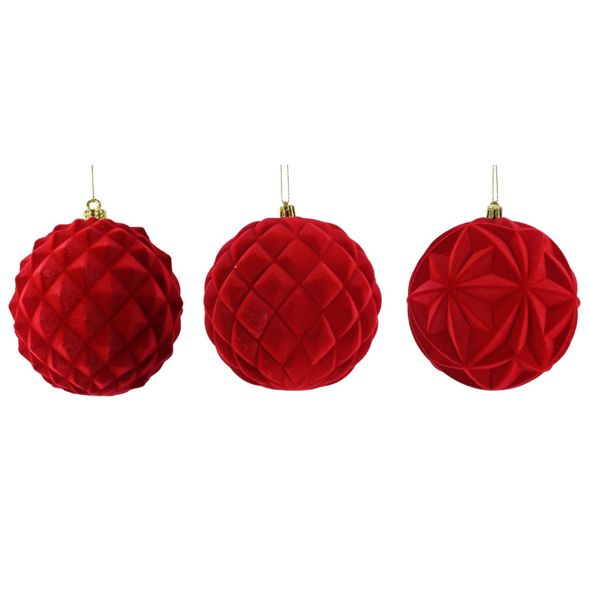 Christmas Flocked Bauble Red 10cm Assorted - Candy Cane Lane Christmas decoration