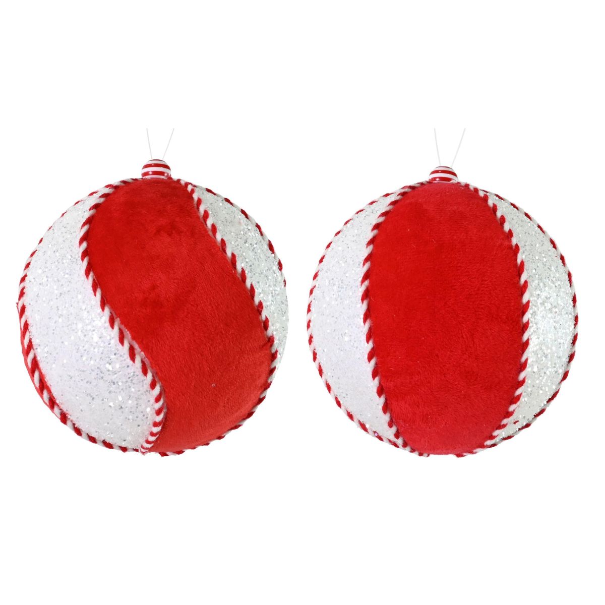 Christmas Candy Cane Velvet Glitter Bauble 12cm Assorted - Candy Cane Lane Christmas decoration