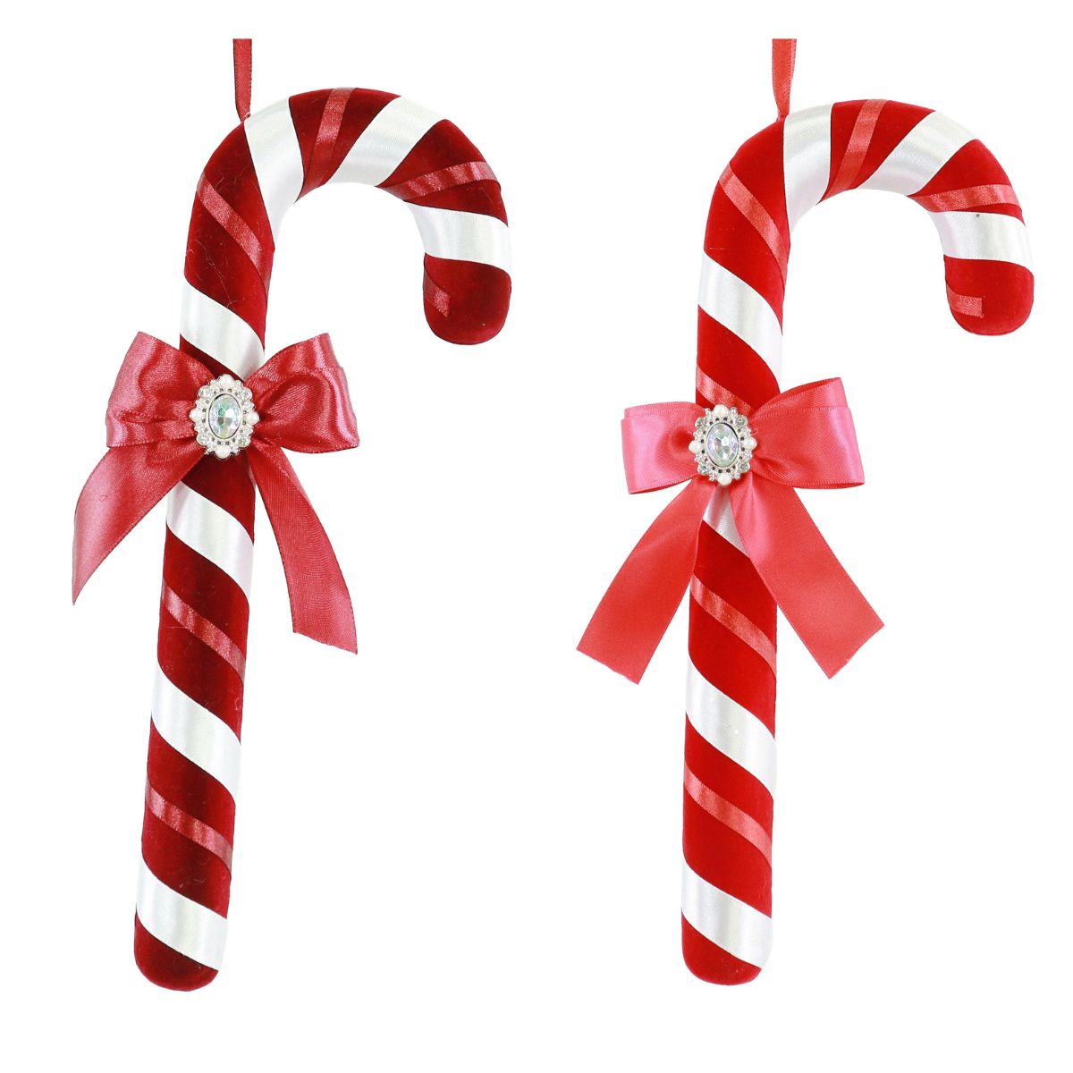 Christmas Hanging Flocked Candy Cane 30cm Assorted - Candy Cane Lane Christmas decoration