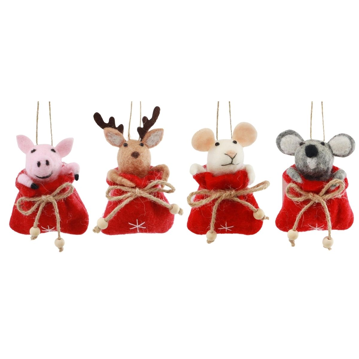 Christmas Hanging Felt Character in Sack Assorted Christmas decoration