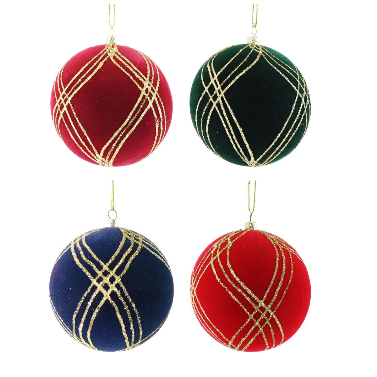 Christmas Flocked Glitter Swirl Bauble 10cm Assorted - affordable Luxe Heritage Christmas decoration NZ