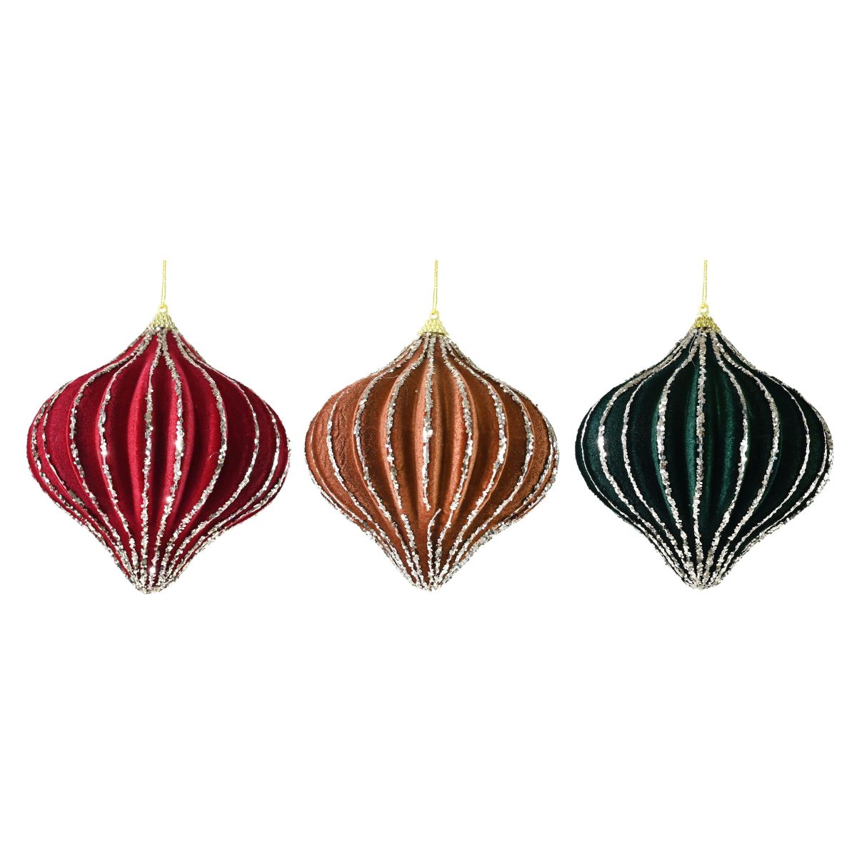 Lantern Flocked Bauble 12cm Asst - Woodland Velvet Christmas decoration