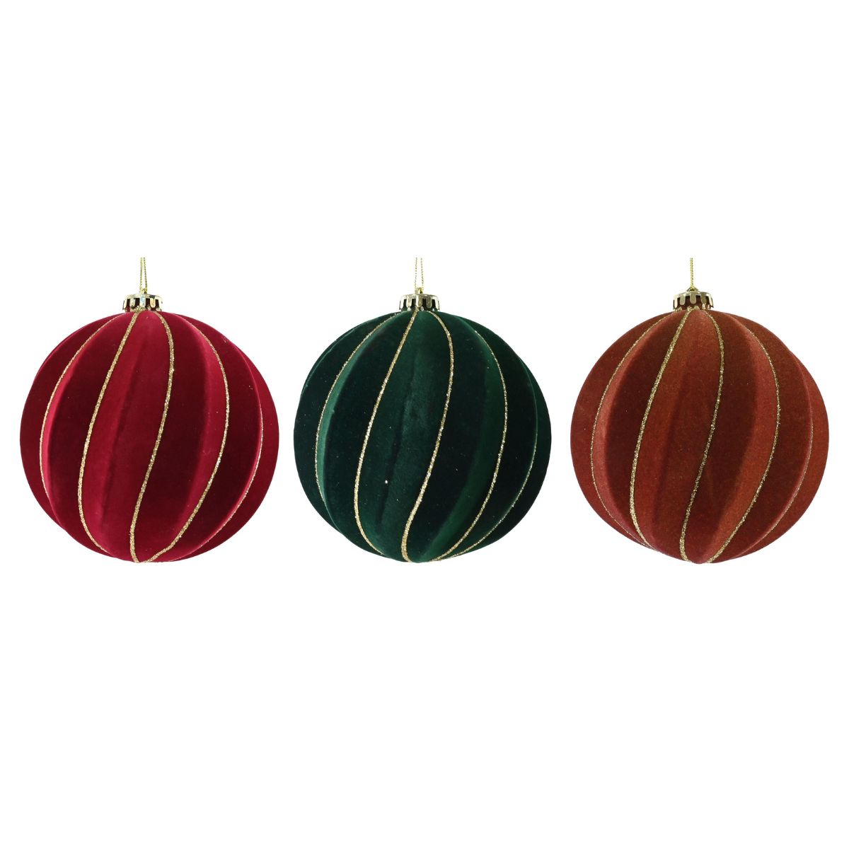 Flocked Swirly Bauble 15cm Asst - Woodland Velvet Christmas decoration