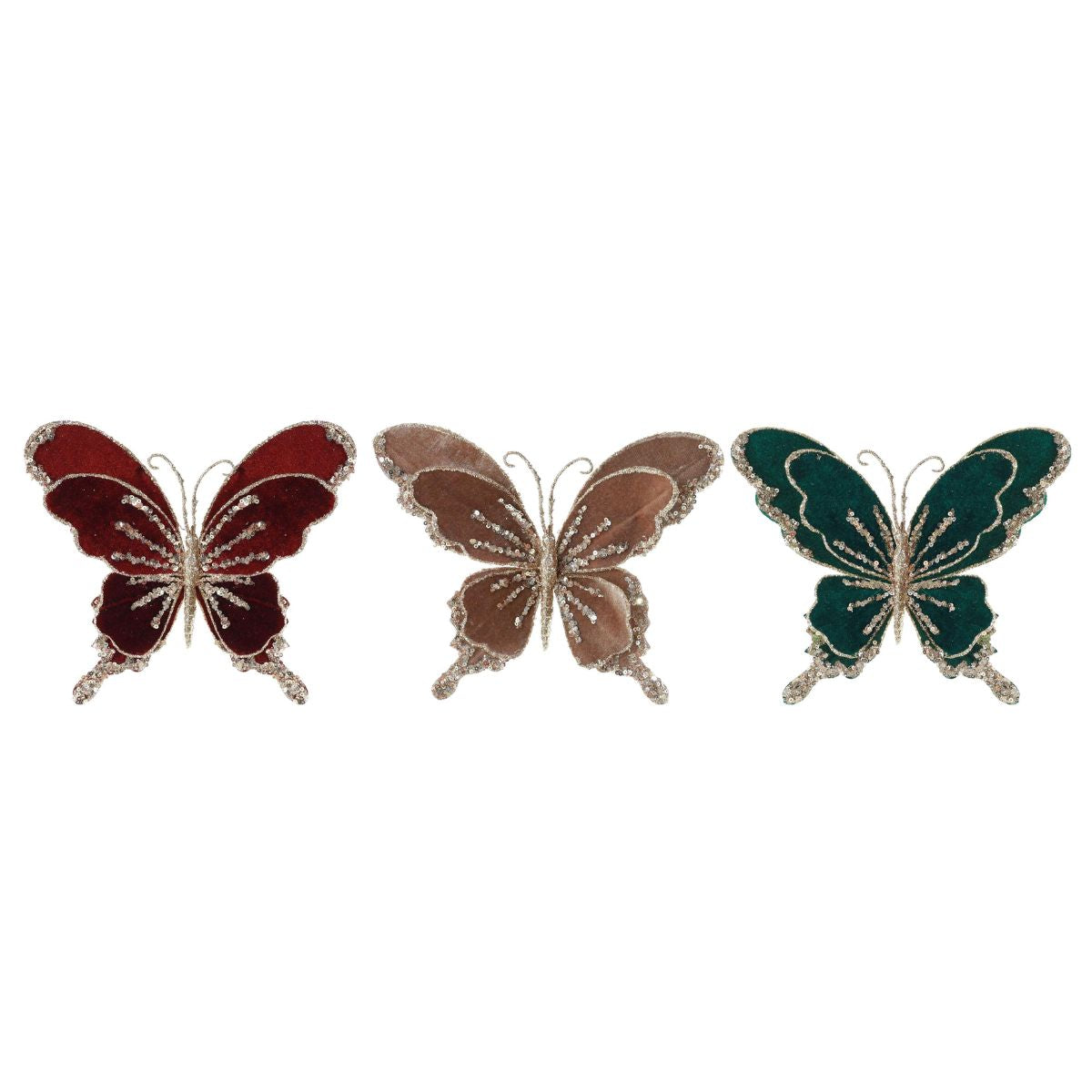Butterfly Clip Velvet Sequins XL Asst - Woodland Velvet Christmas decoration
