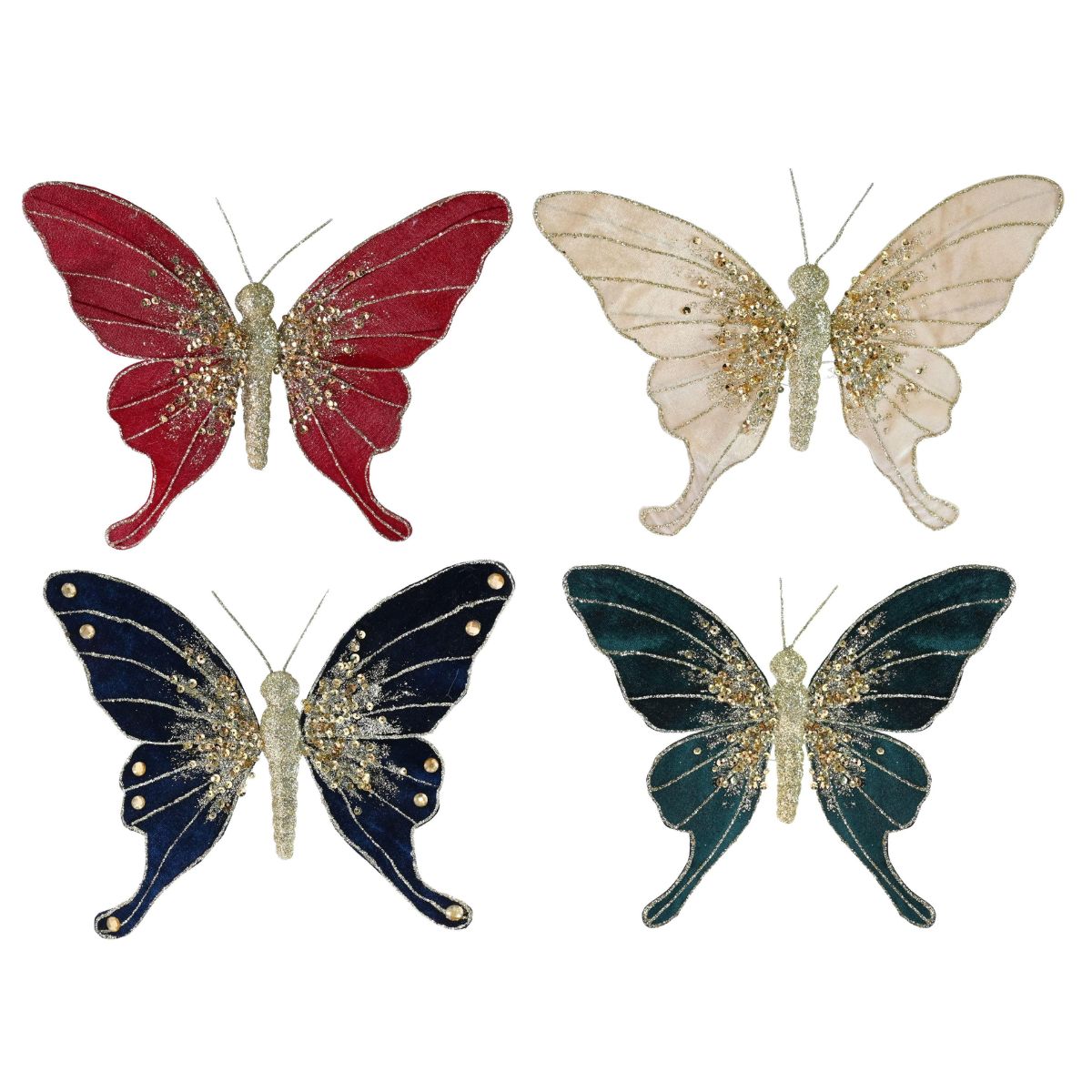 Christmas Butterfly Clip Velvet Assorted - affordable Luxe Heritage Christmas decoration NZ