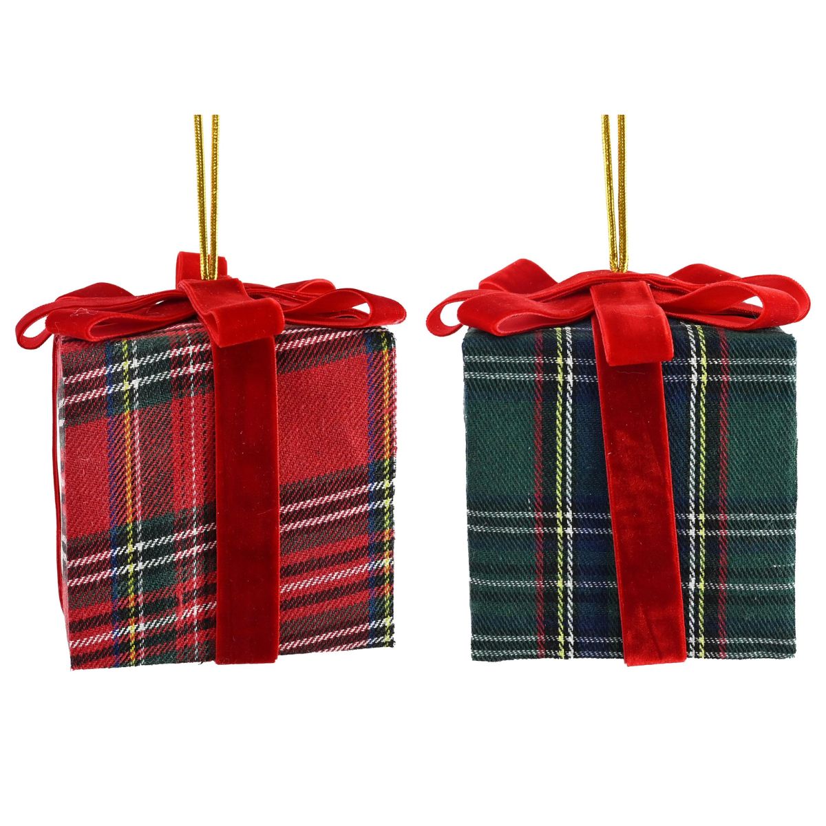 Christmas Hanging Tartan Present Assorted - affordable Luxe Heritage Christmas decoration NZ
