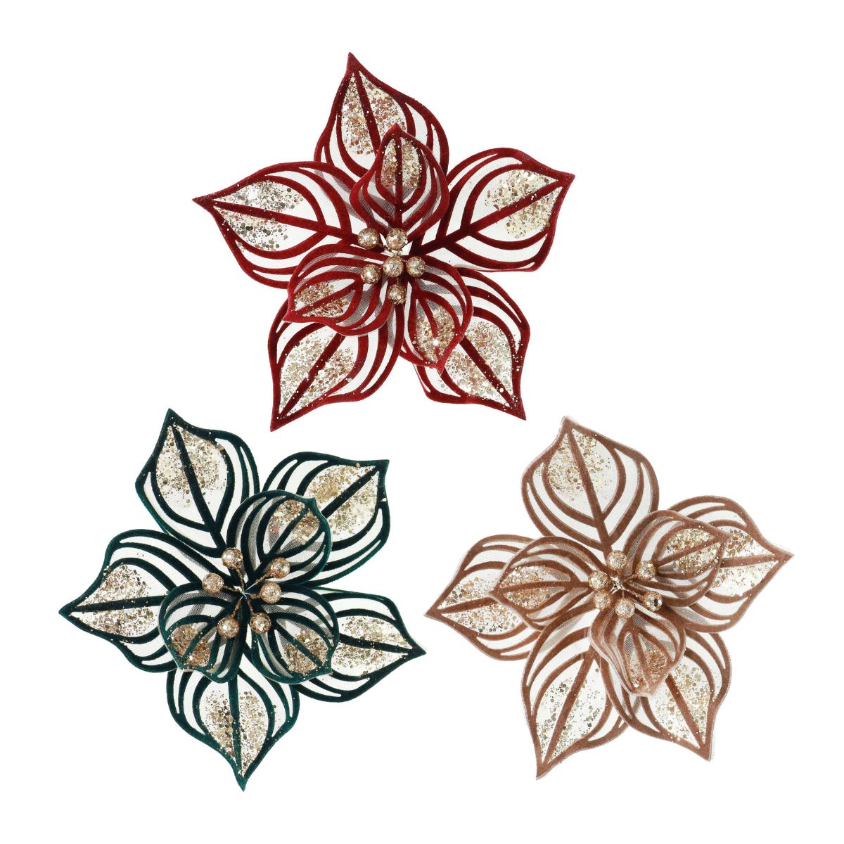 Velvet Sheer Poinsettia Clip Asst - Woodland Velvet Christmas decoration