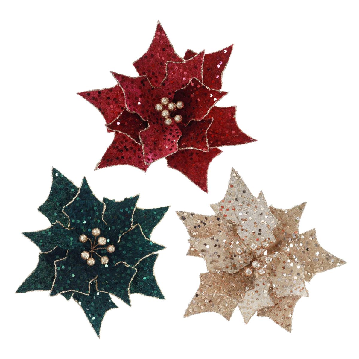 Velvet Shimmer Poinsettia Clip Asst - Woodland Velvet Christmas decoration