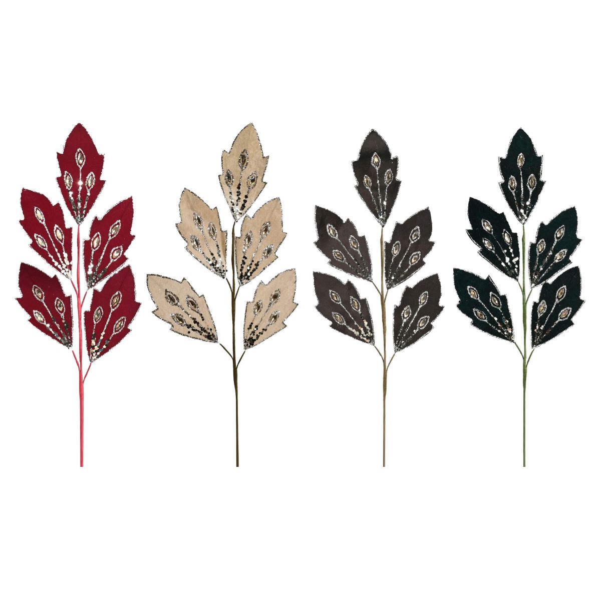 Christmas Velvet Gems Leaf Stem 73cm Assorted - affordable Luxe Heritage Christmas decoration NZ