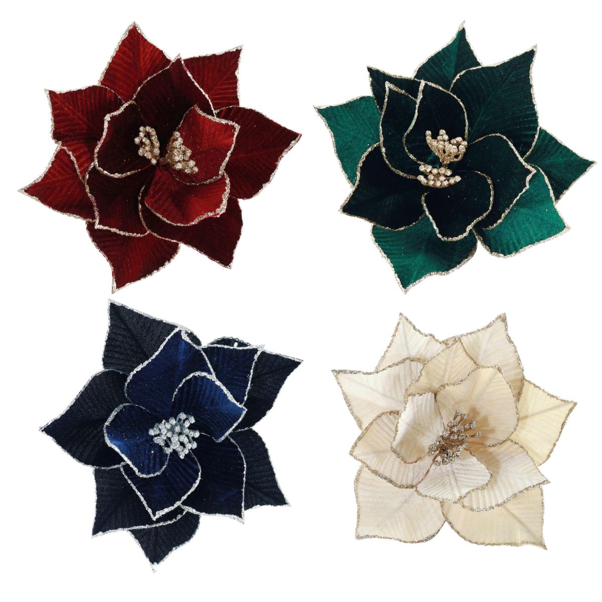 Christmas Luxe Velvet Poinsettia Clip Assorted - affordable Luxe Heritage Christmas decoration NZ
