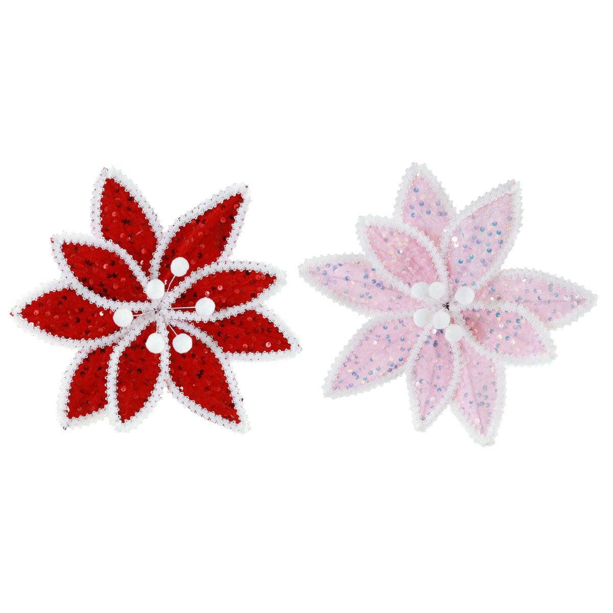 Christmas Braided Sequin Poinsettia Clip Assorted - Candy Cane Lane Christmas decoration