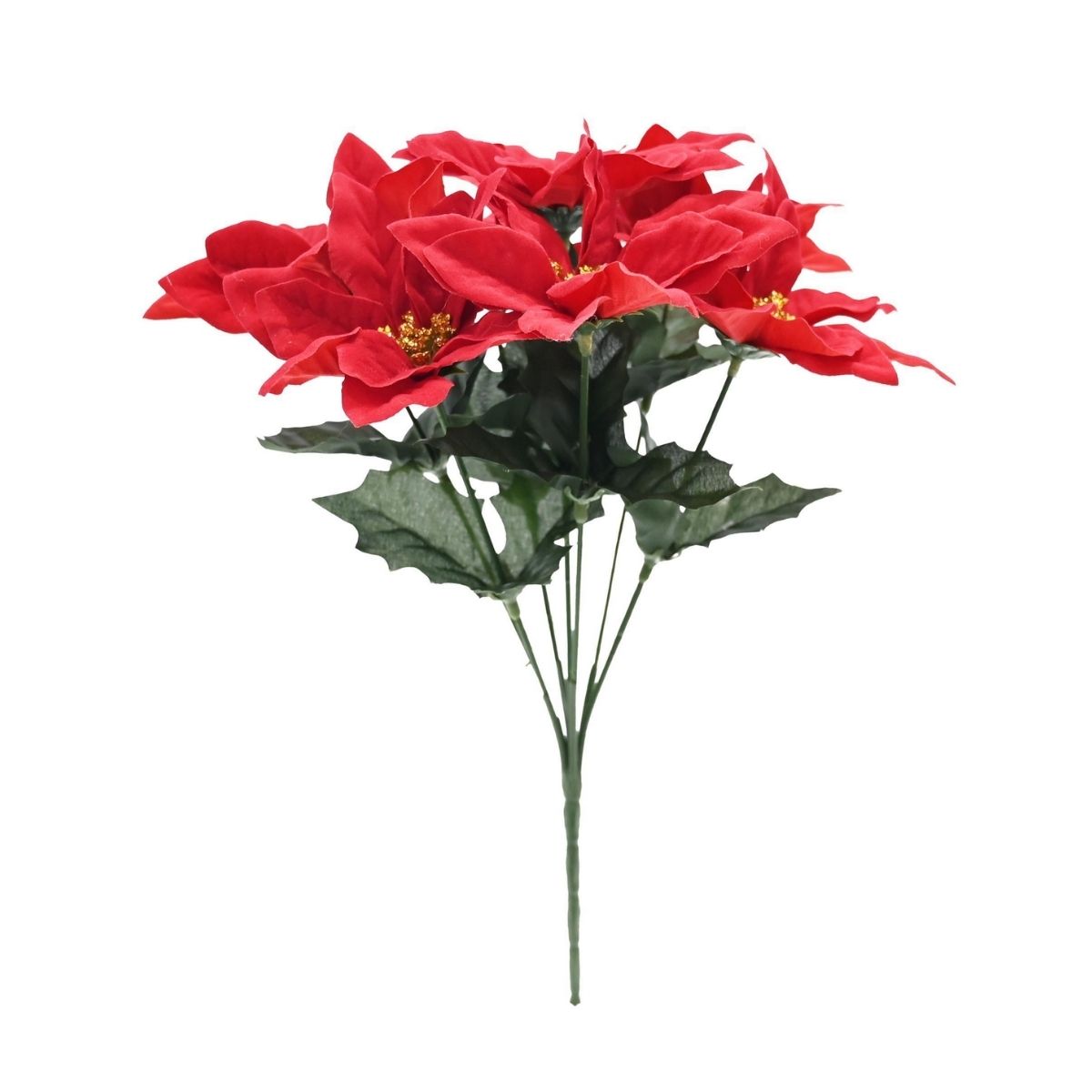 Christmas Flocked Poinsettia Bunch 7 Head 30cm Christmas decoration
