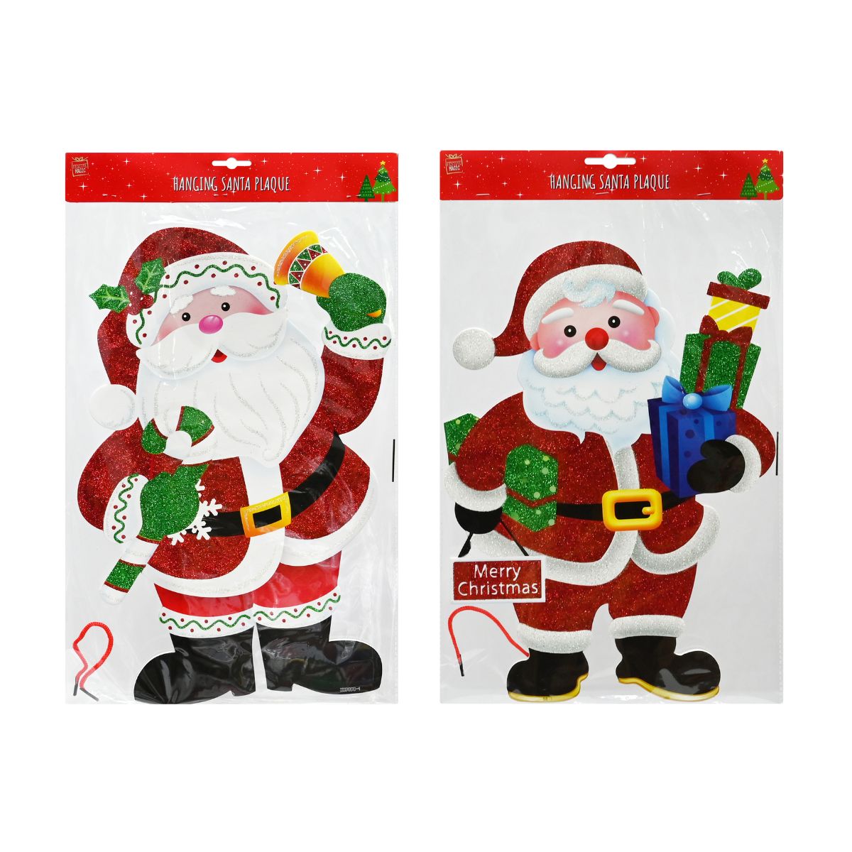 Christmas Santa Eva Glitter Plaque Assorted