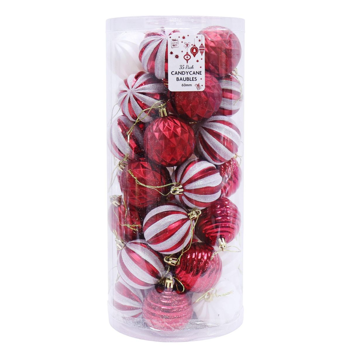 Christmas Candy Cane Baubles 60mm 35pk - Candy Cane Lane Christmas decoration