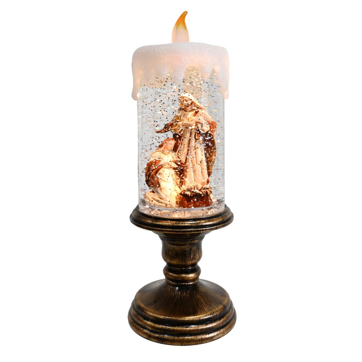 Gltter Swirl Pedestal Candle Nativity USB