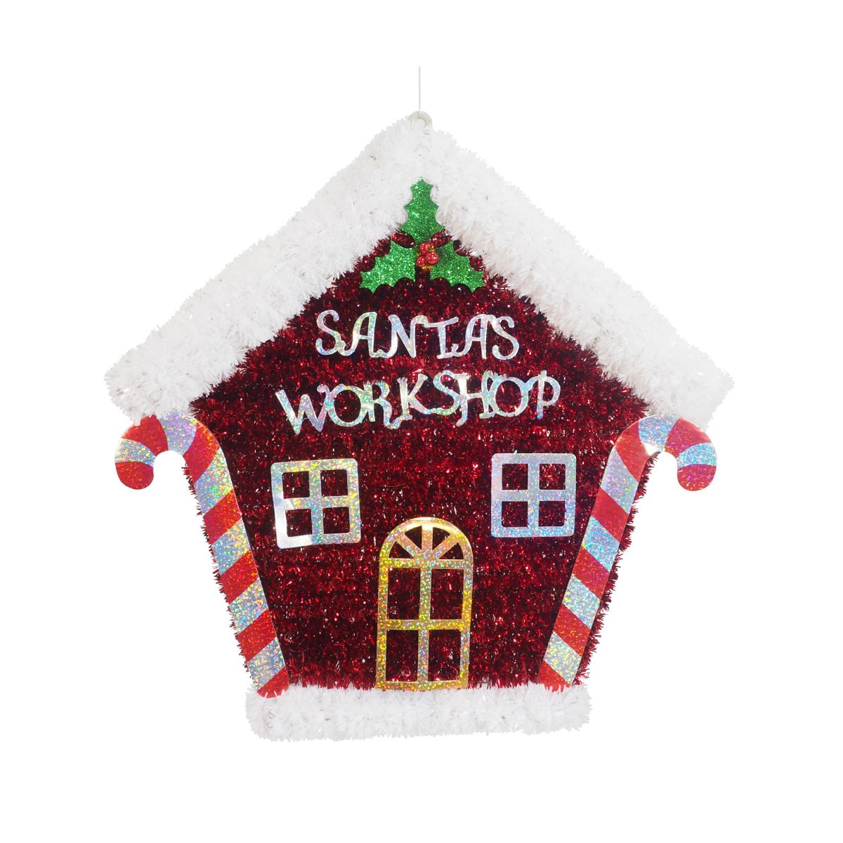 Christmas Tinsel Santa's Workshop Plaque
