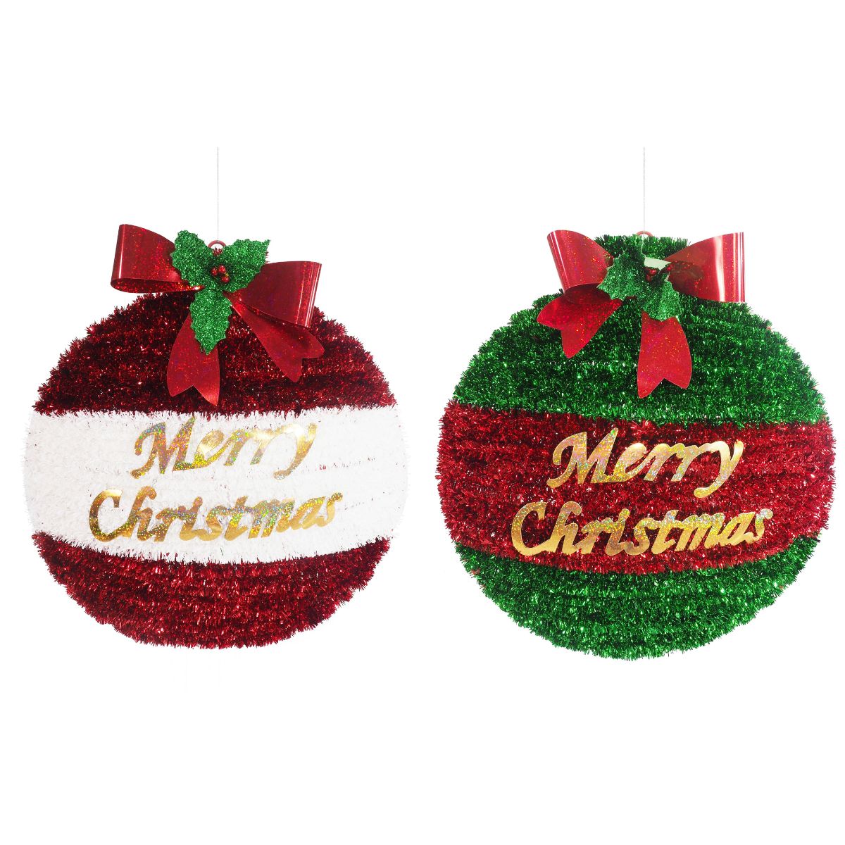 Christmas Tinsel Bauble Plaque Laser Bow Assorted