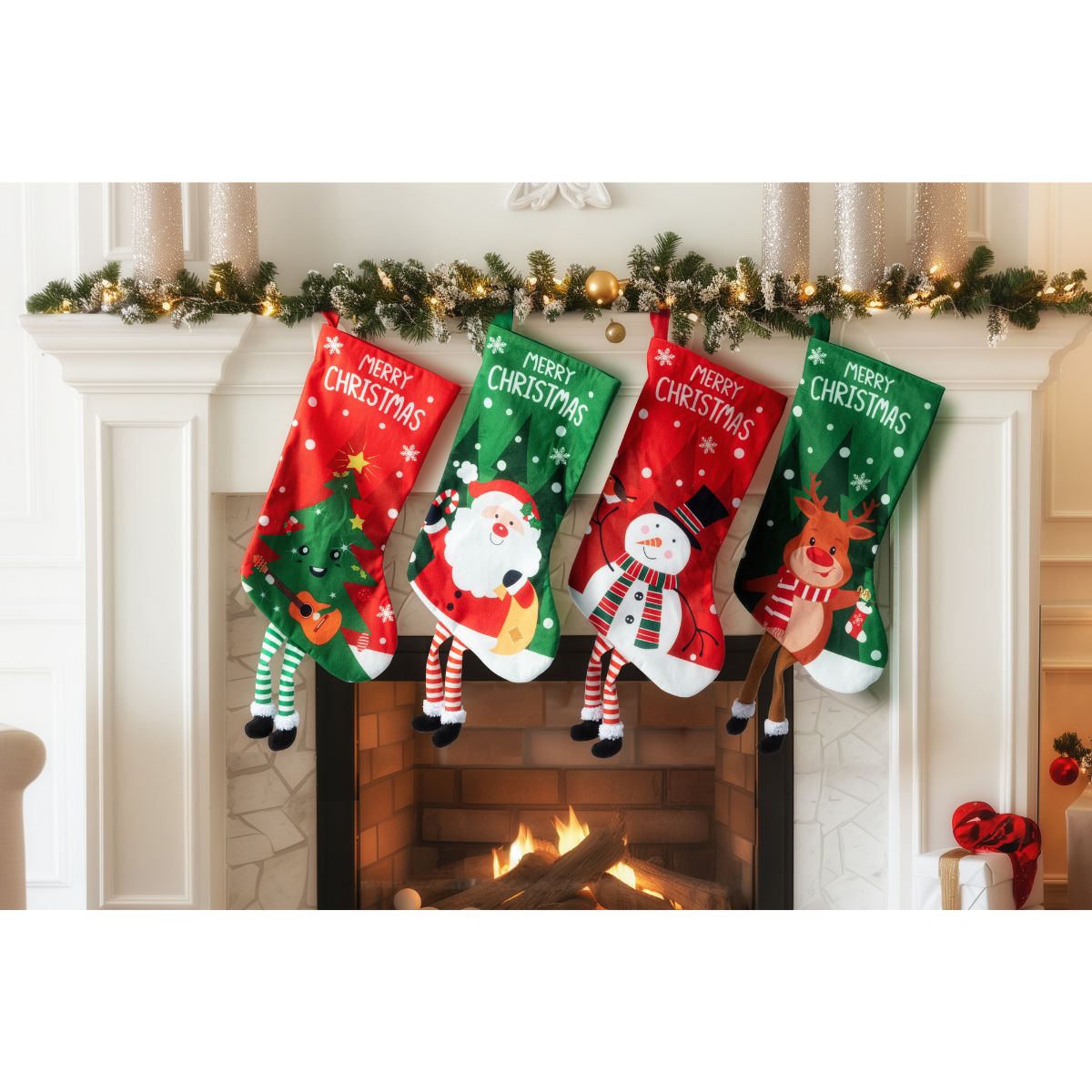 Christmas Candy Leg Character Stocking 55cm Assorted