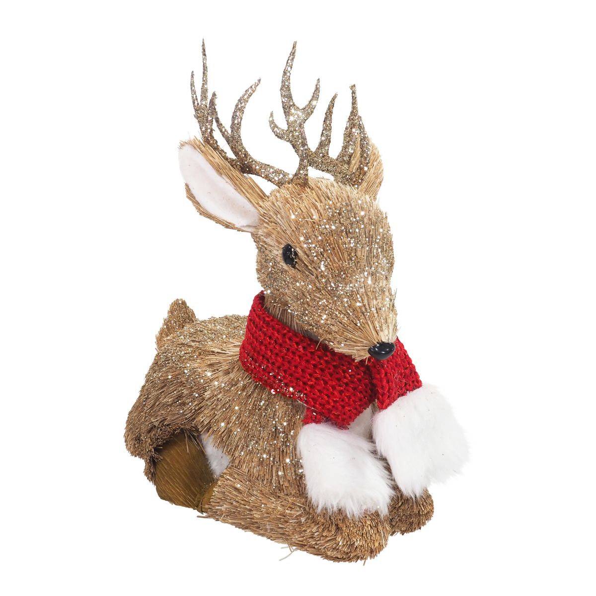 Christmas Sisal Sitting Reindeer Red Scarf 31cm