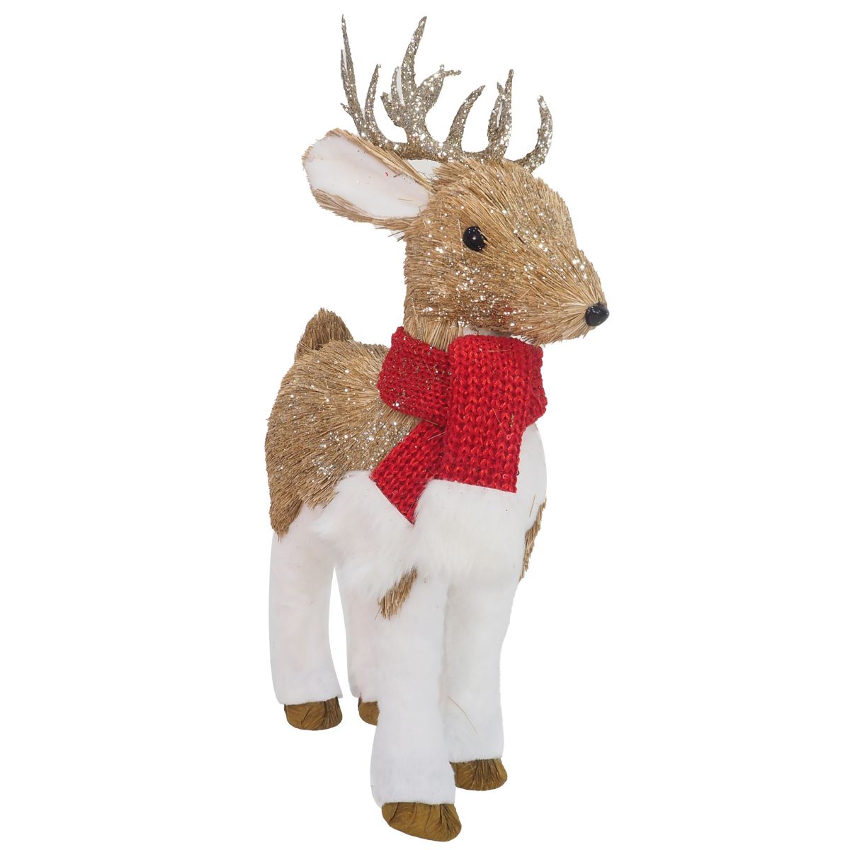 Christmas Sisal Standing Reindeer Red Scarf 45cm