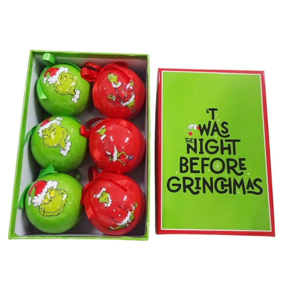 Grinch Set Of 6 Grinch Baubles With Gift Box Christmas Decor - Grinch Christmas christmas ornament