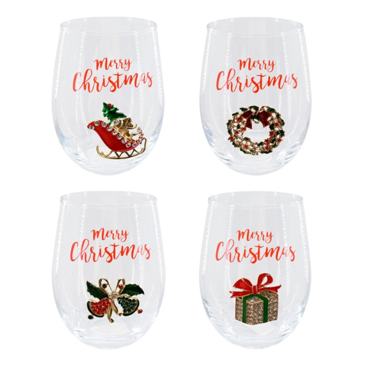 Stemless Wine Glass Diamantes 530mL Assorted