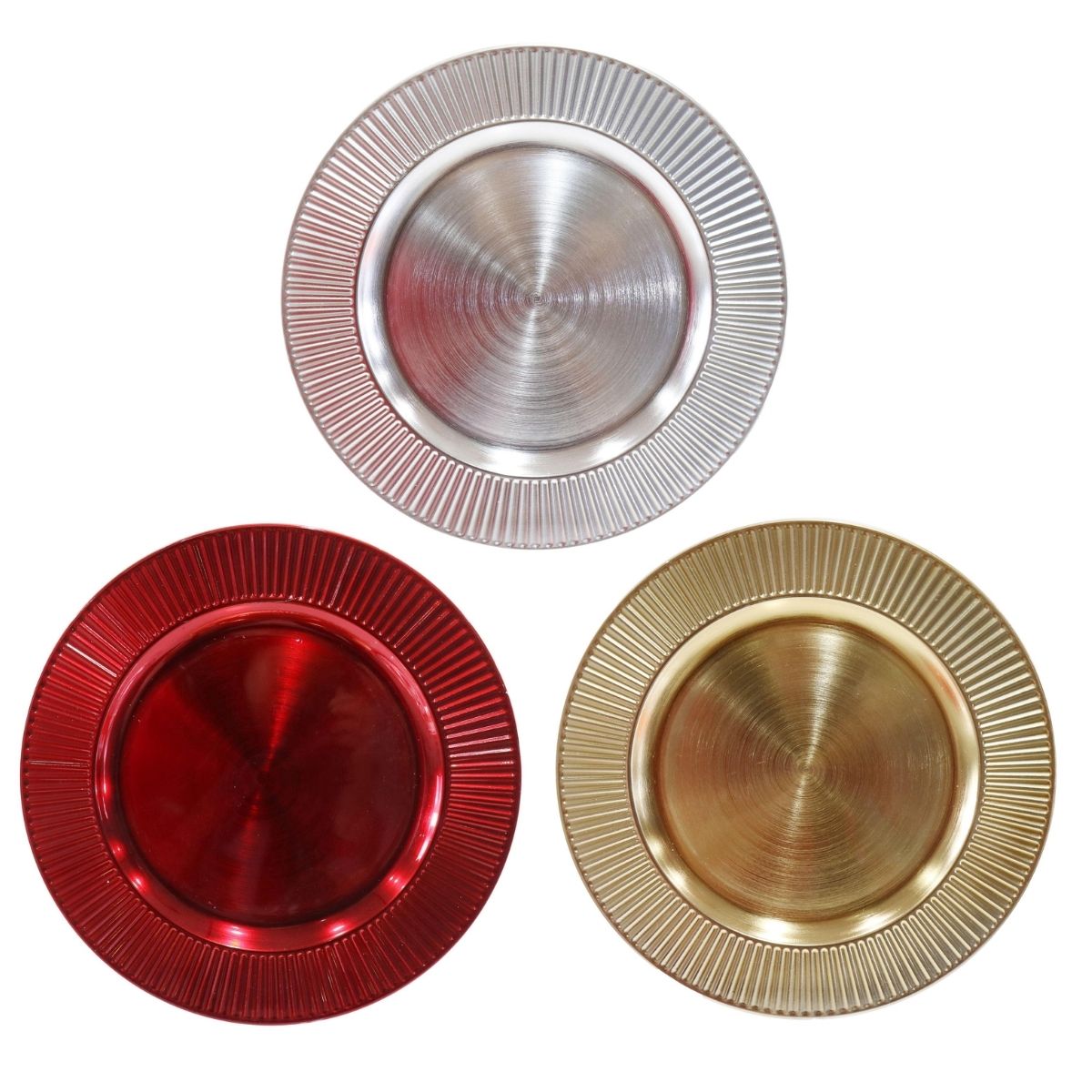 Christmas Metallic Fluted Charger Plate 33cm Assorted - affordable Christmas decoration NZ