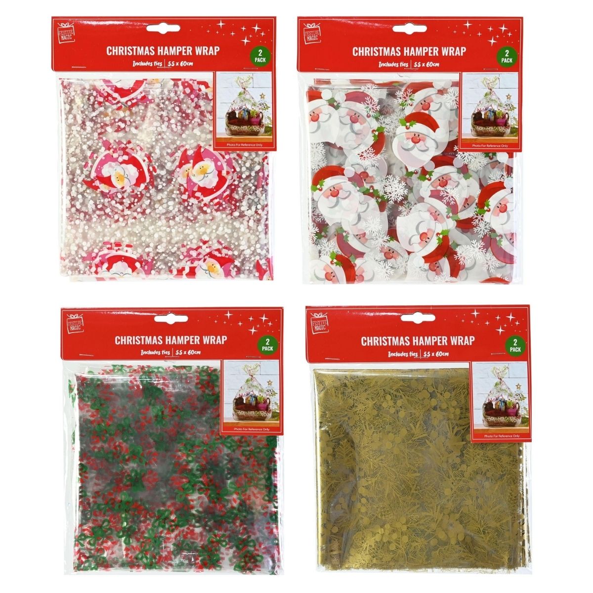 Christmas Hamper Bag Printed 2pk Assorted - affordable Christmas decoration NZ