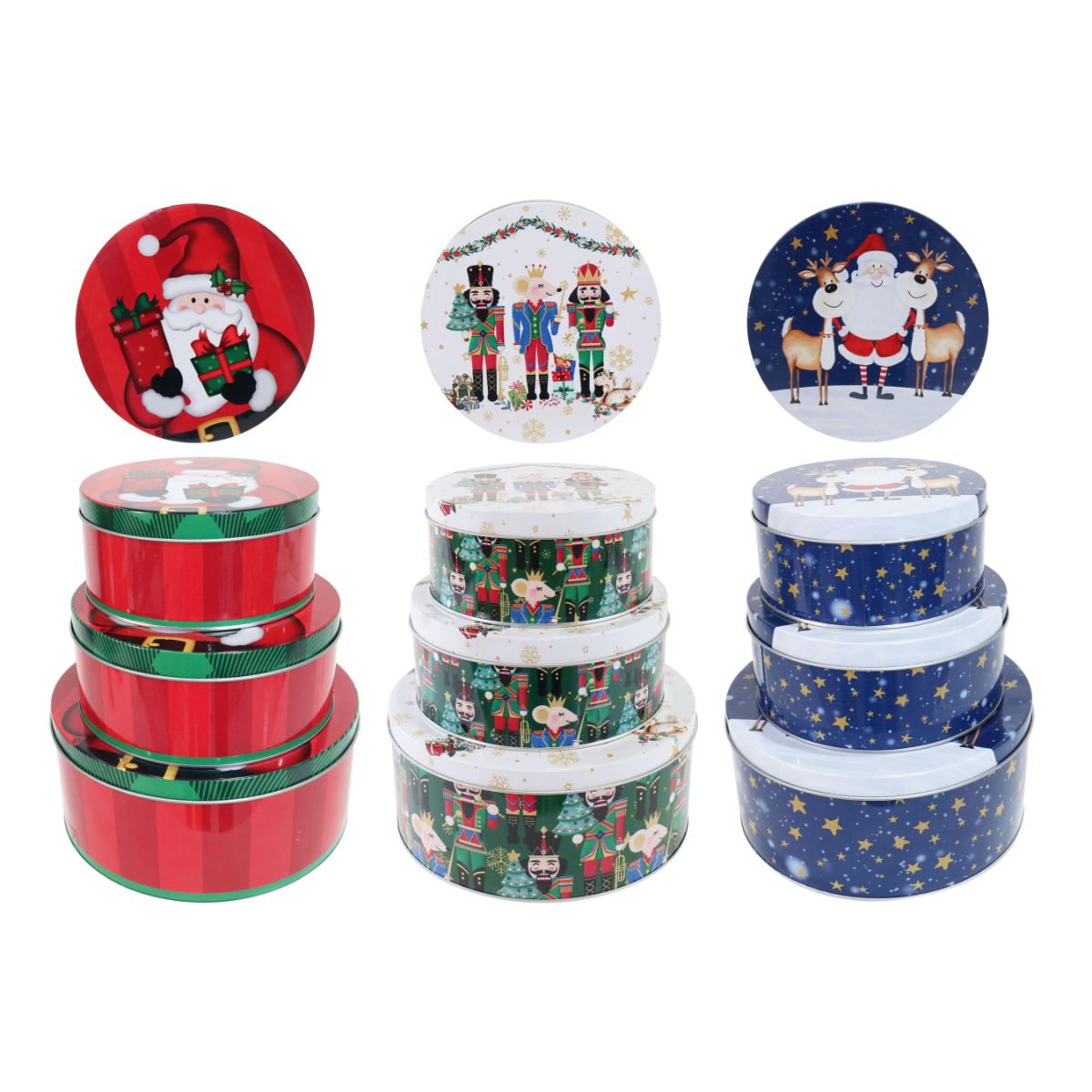 Cookie Tin 3 Piece Set Round Assorted