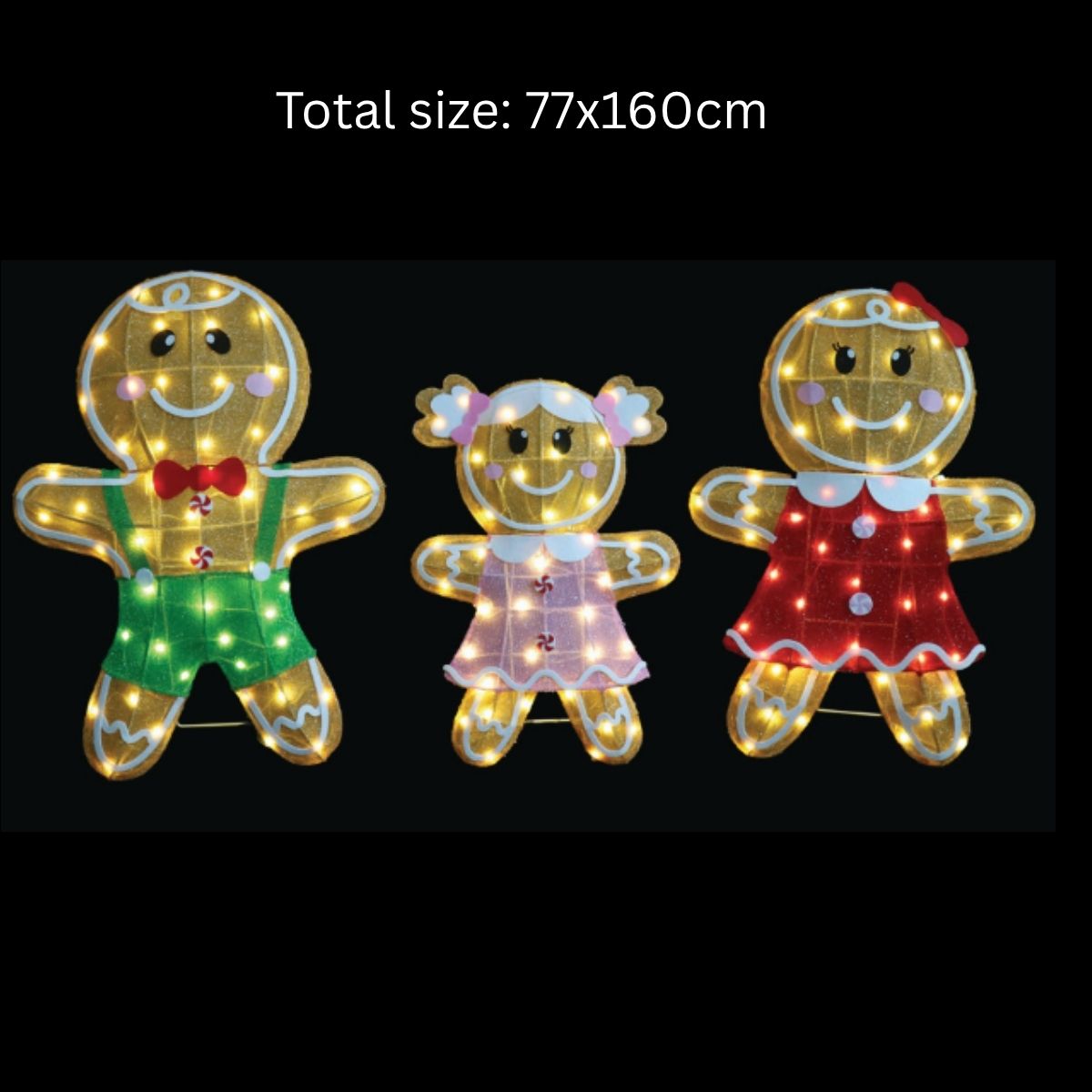 Christmas LED Mesh Tinsel Gingerbread Family 3pc