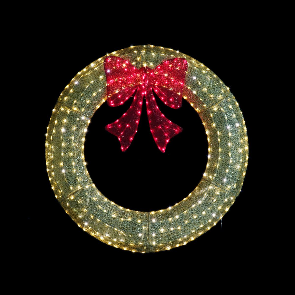 Christmas LED Glitter Gold Wreath with Bow Twinkle 150cm