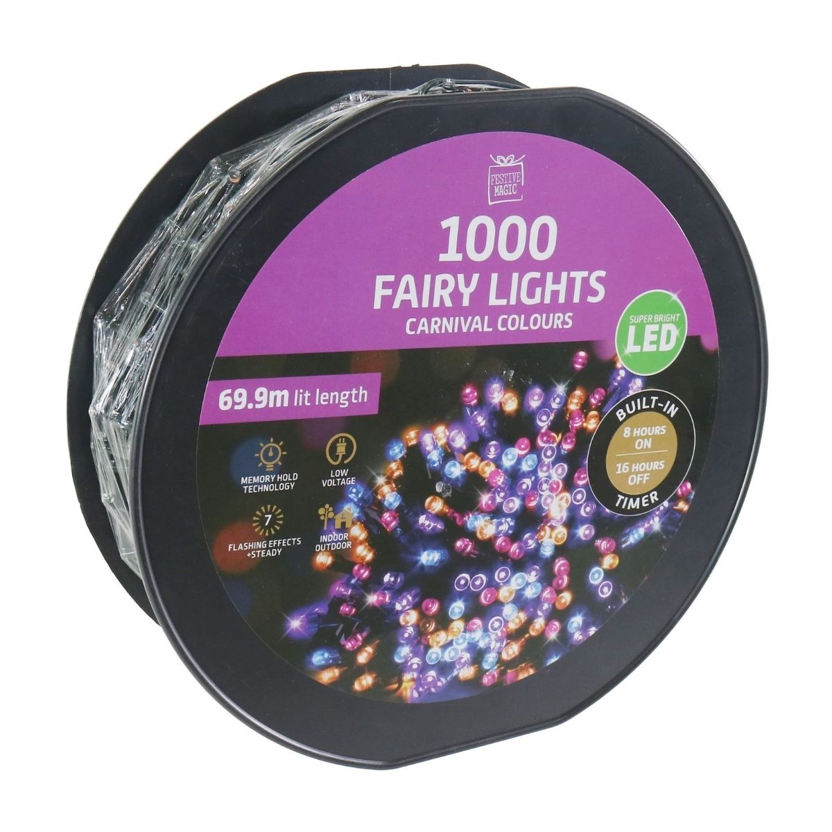Christmas Leds Flashing 1000 with Timer Carnival on Reel - Christmas Collective NZ