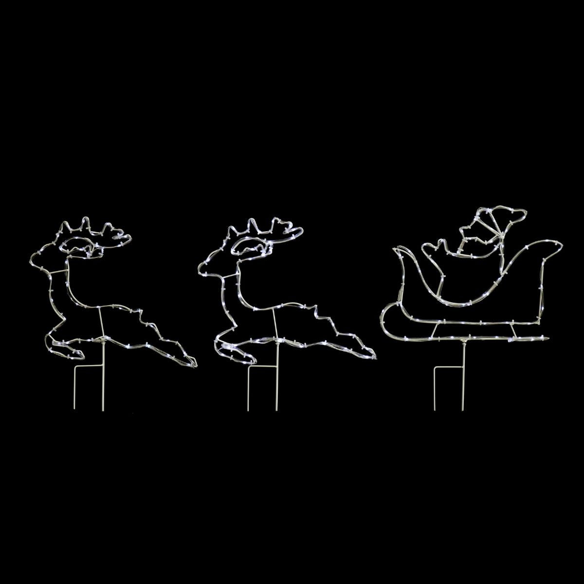 Christmas Solar LED Tubelight Santa Sleigh 3pk White