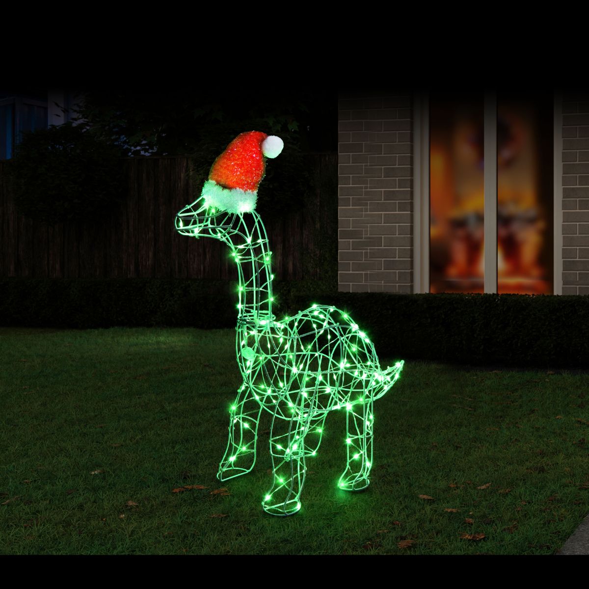 Christmas LED Brontosaurus Green with Santa Hat