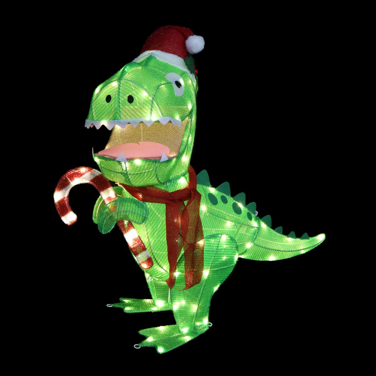 Christmas LED Mesh Tinsel Dinosaur Holding Candy Cane