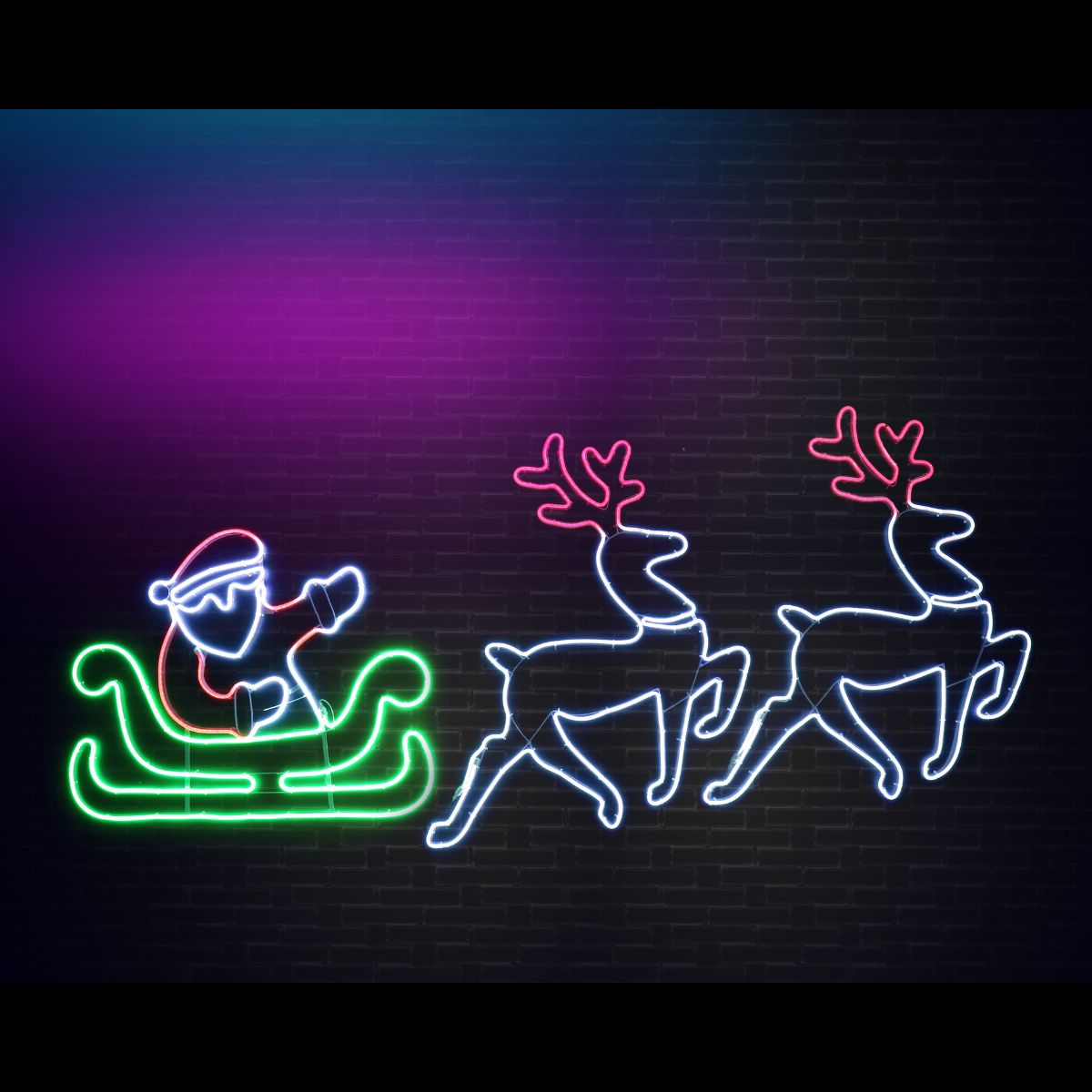 Christmas LED Neonflex Santa Twin Deer Sleigh Flashing
