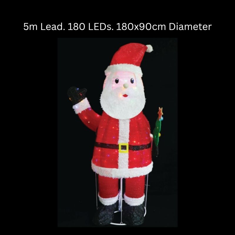 Christmas LED Pop Up Tinsel Santa Multi Col Flash 180cm