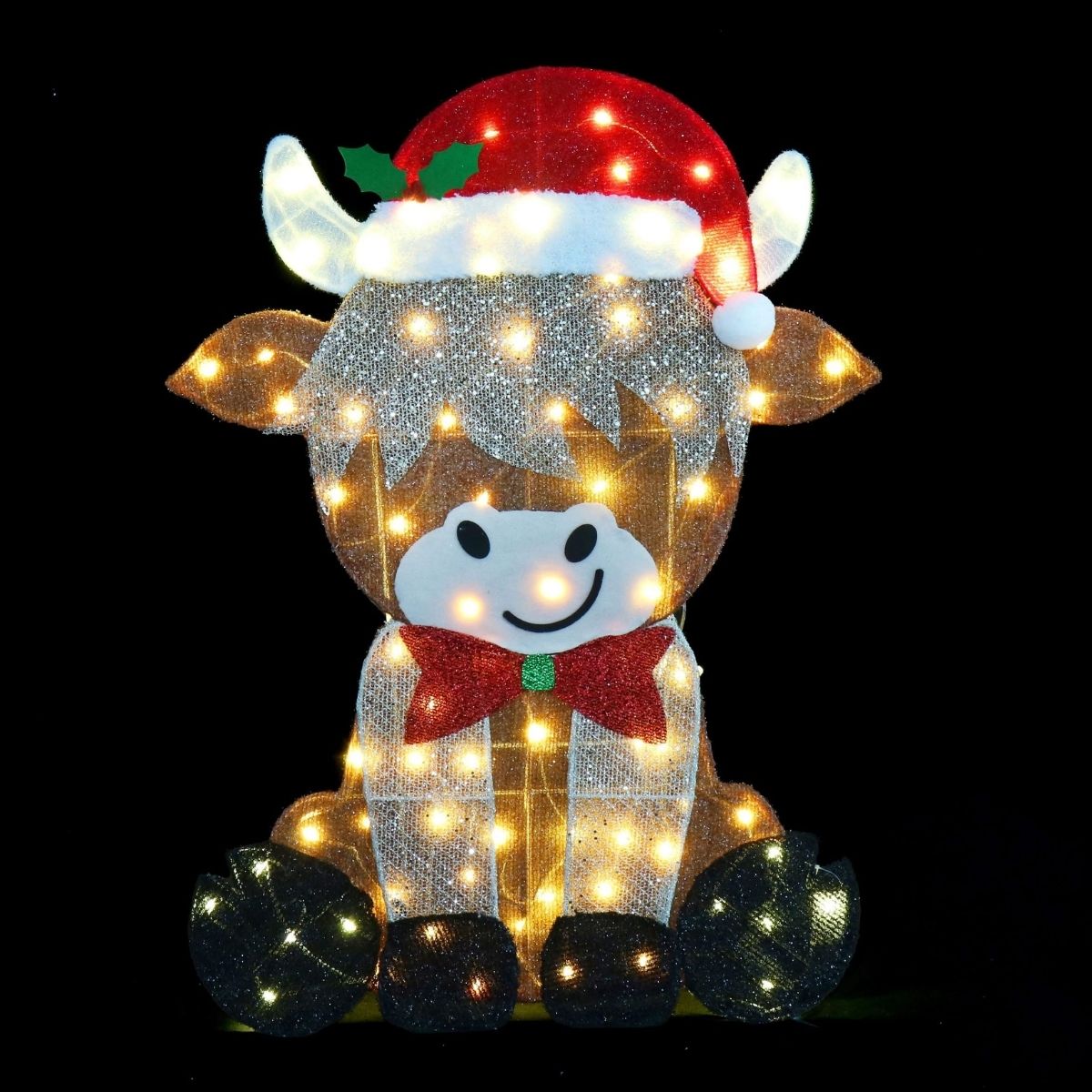 Christmas Glitter Mesh Highland Cow Steady Glow - Christmas Collective NZ