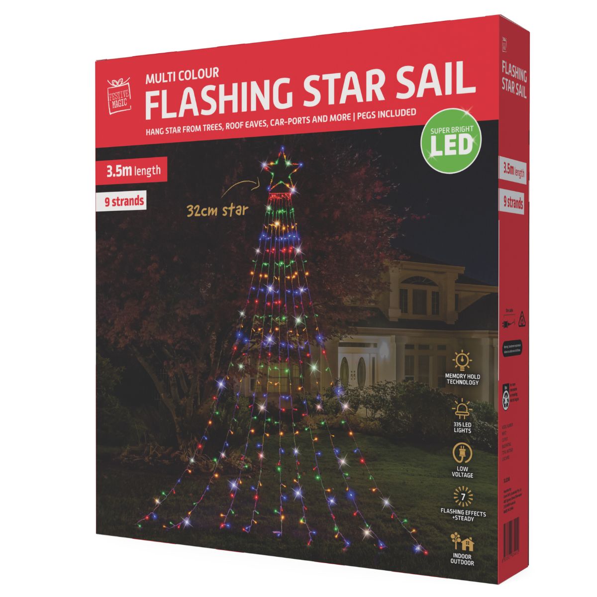 Christmas LED Garden Star Cascade 3.5m Multi Colour