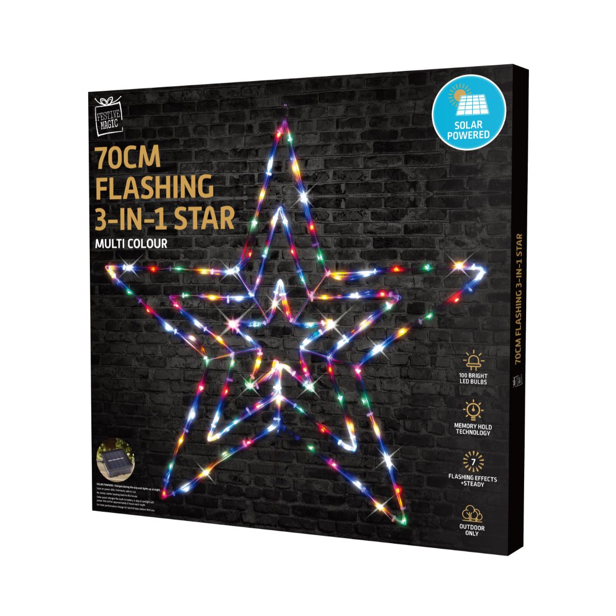 Christmas Solar LED Tubelight 3D Star Flash Multi Col