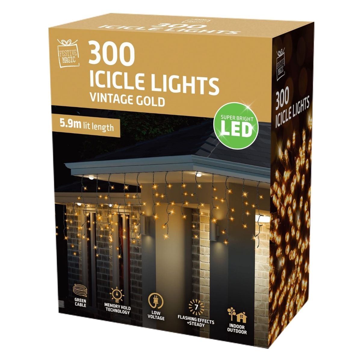Christmas LED Icicles Flashing 300 Vintage Gold - Christmas Collective NZ