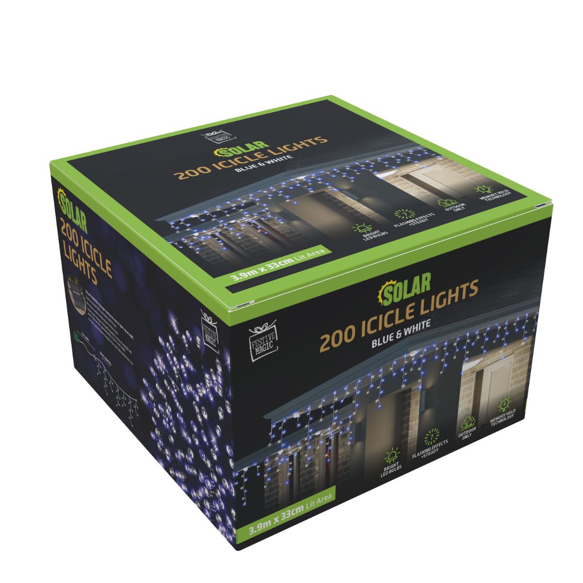 Solar LED Icicle Lights 200 White-Blue
