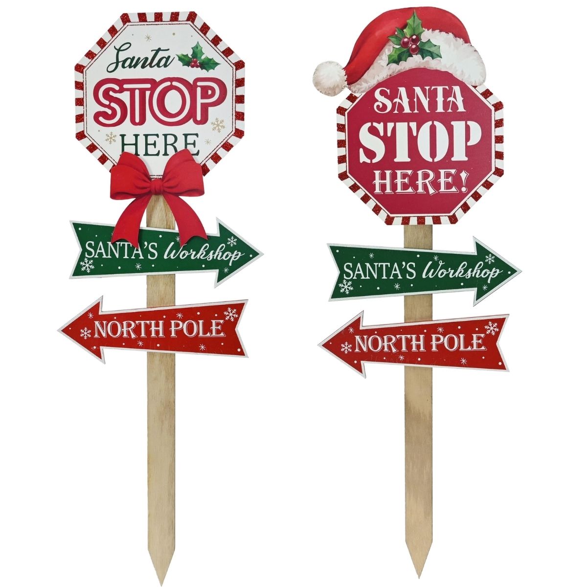 Christmas Santa Stop Here Stake 60cm Assorted - Christmas Collective NZ